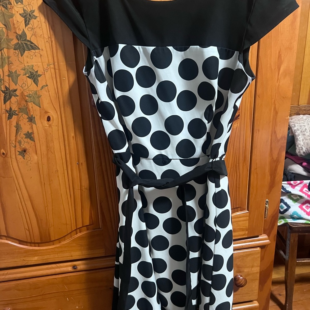 AGB Black and White Polka Dot Midi Dress